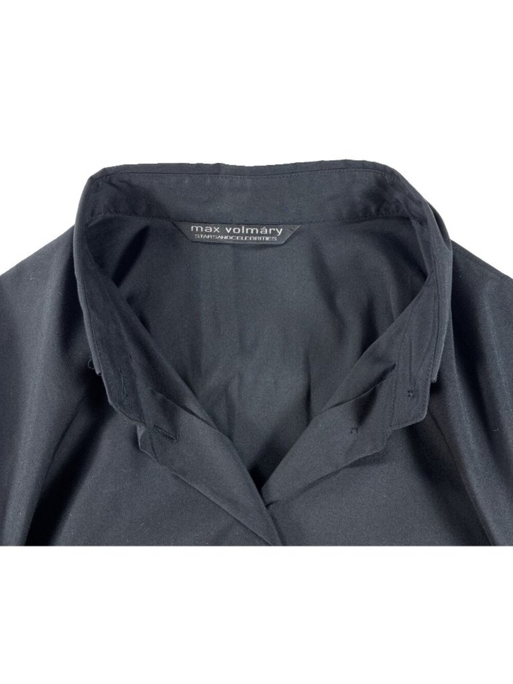Max Volmary Silk Button Up Shirt Blouse 40 US 10 Black Stretch Luxe Top Career